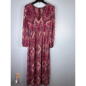 Fire Los Angeles Paisley Boho Maxi Dress flowy red and purple paisley pattern M